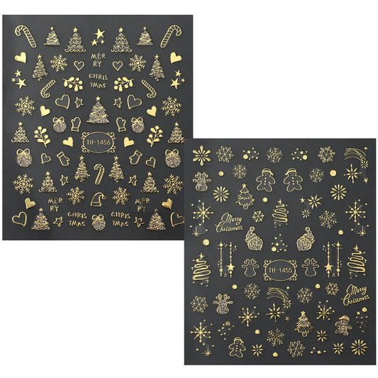 2-Pack Christmas Gold Nail Art Stickers – Self-Adhesive Decals for Manicure Decor