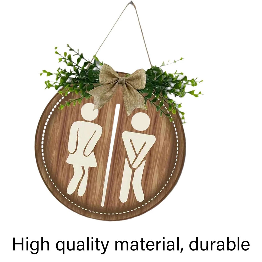 Bathroom Gender Sign – Rustic Wooden Round Hanging Toilet Door Plaque Decor 23CM