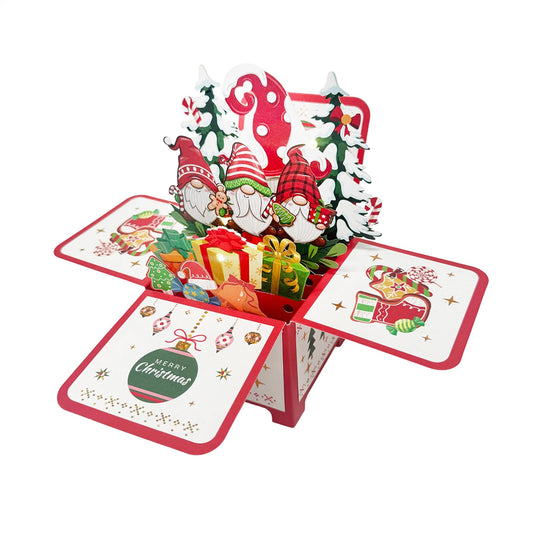5Pack 3D Pop-Up Christmas Cards with Lights & Music – Santa Claus & Gnome Scene Holiday Greetings