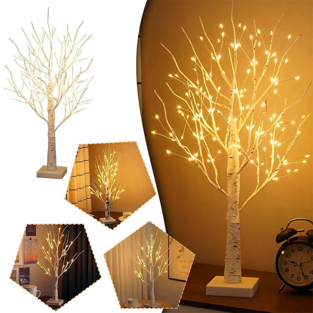 60CM Birch Tree Artificial Tree Christmas Decor 144 LED Warm White Lights Desktop Dinner Lamp