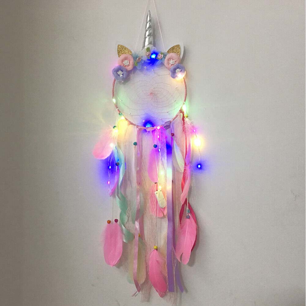 Unicorn Dream Catcher LED Light Wall Hanging for Car Girls Kids Bedroom Decor
