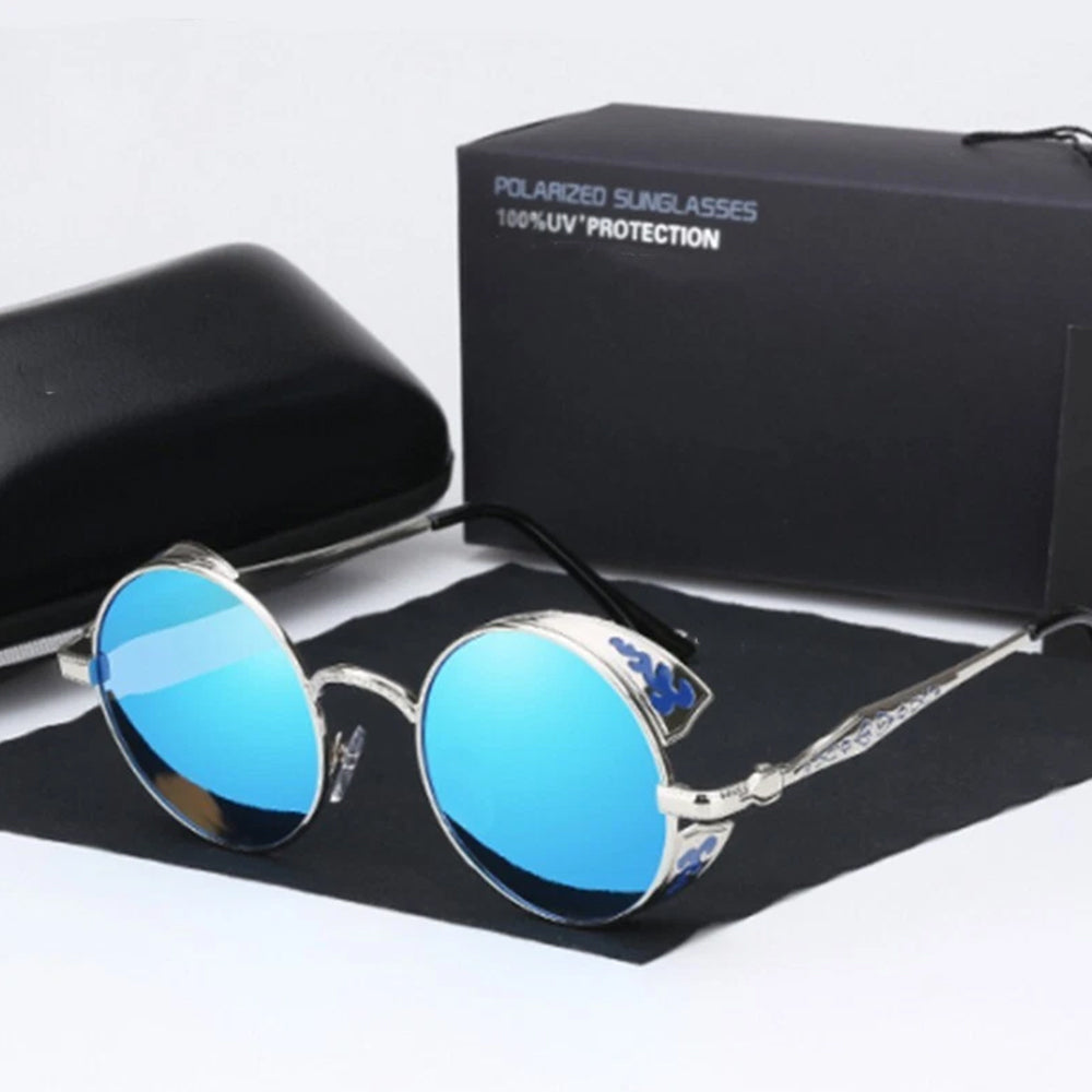 Steampunk Polarized Sunglasses Men Women UV400 Driving Retro Round Glasses