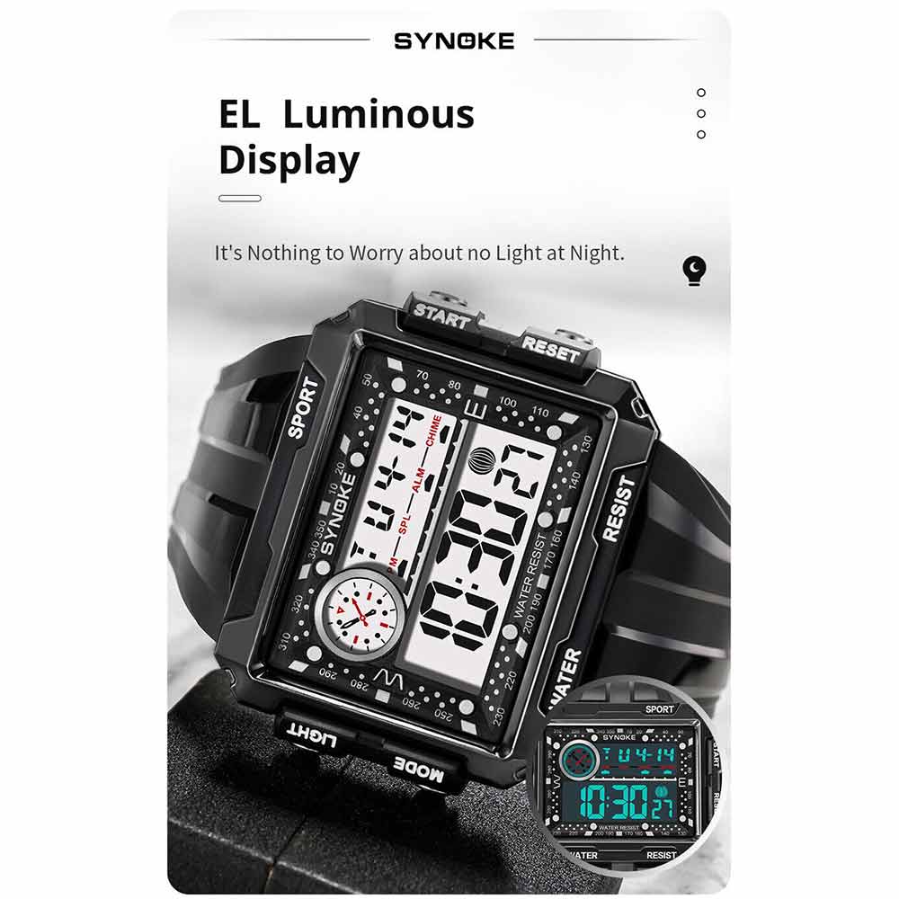 Men Sports Electric Watch Fashion Waterproof Shock Resist Large Screen Watch