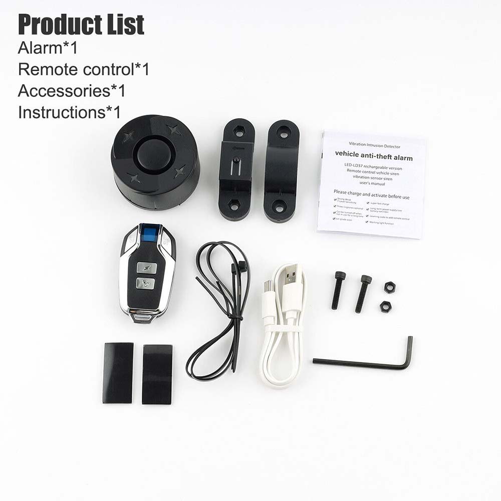 USB Rechargeable Wireless Anti-Theft Motorcycle Bike Security Alarm Remote