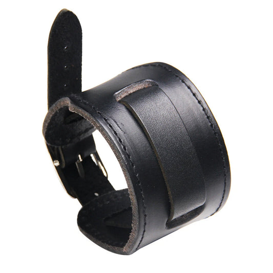 Retro Men'Wide PU Leather Watchband Biker Cuff Wristband Bracelet Gift