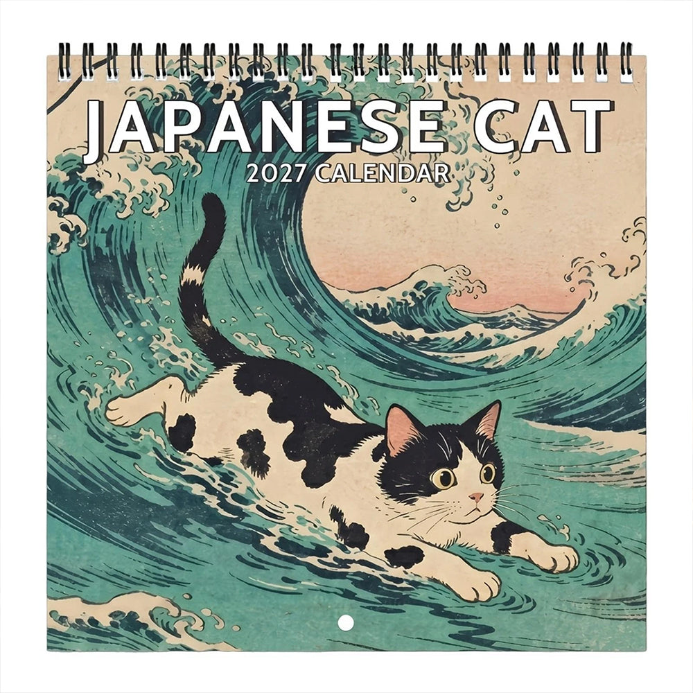 Cat 2027 Wall Calendar – Japanese Retro Cat Month-to-View Hanging Calendar