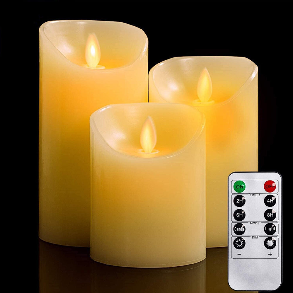 3Pcs Flameless LED Candles Battery Operated Flickering Flame Remote Control Gift