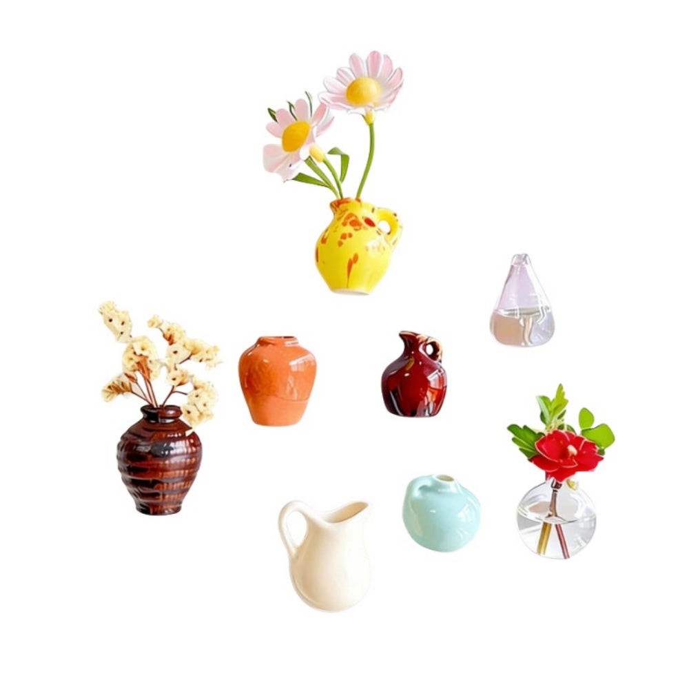 8PCS Mini Resin Vase Magnets - 3D Empty Vase Fridge Decor Set (Flowers Not Included)