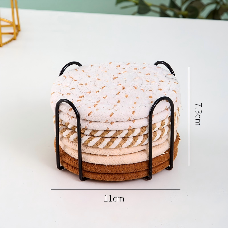 8-Piece Cup Coaster Set – Non-Woven Heat Resistant Mat with Non-Slip Iron Frame