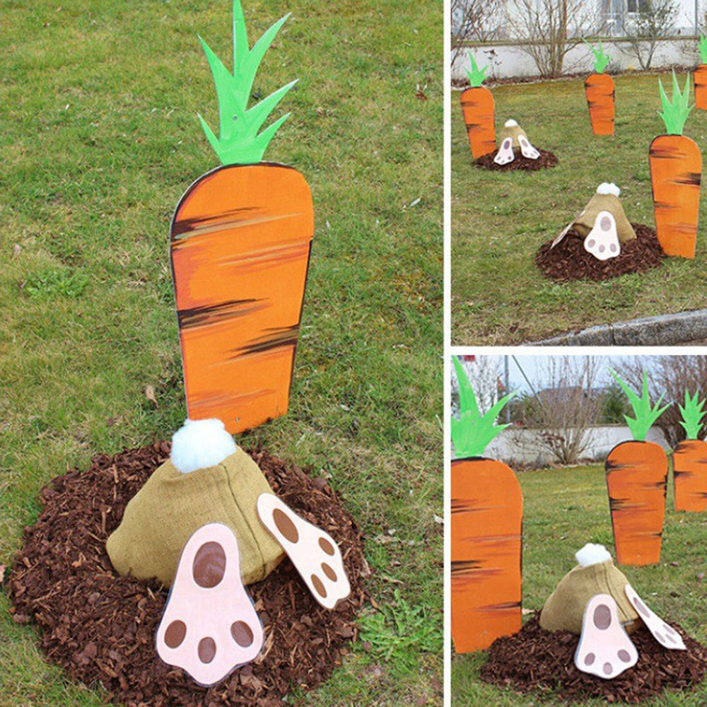 Easter Garden Decoration Set Rabbit Carrot Yard Sign Cute Outdoor Lawn Ornament