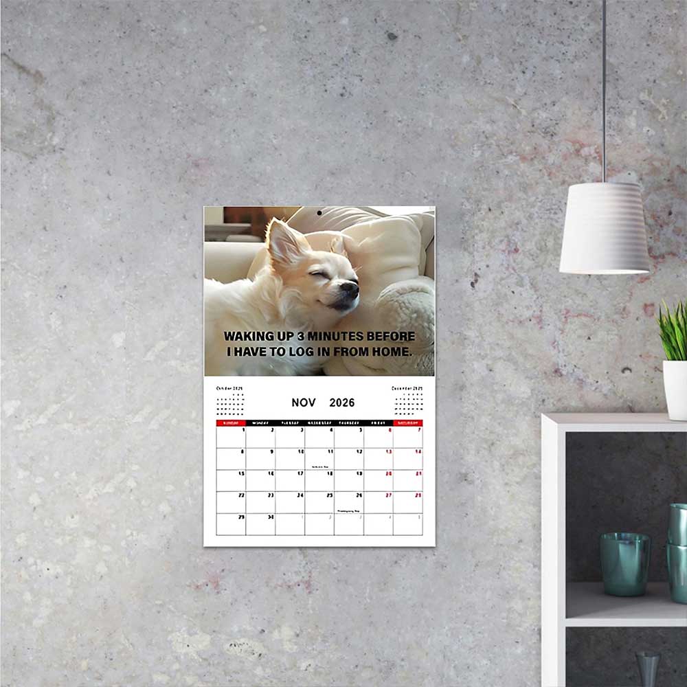 2026 Desk Dogs Calendar - Funny Dog Hanging Wall Calendar with Monthly View