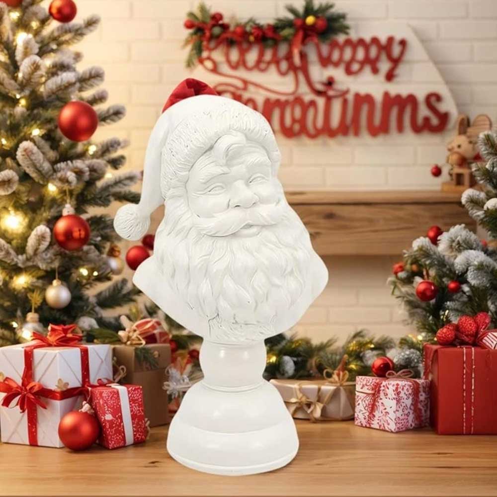 Santa Bust Tabletop Decoration - 15cm White Resin Santa Claus Head Statue