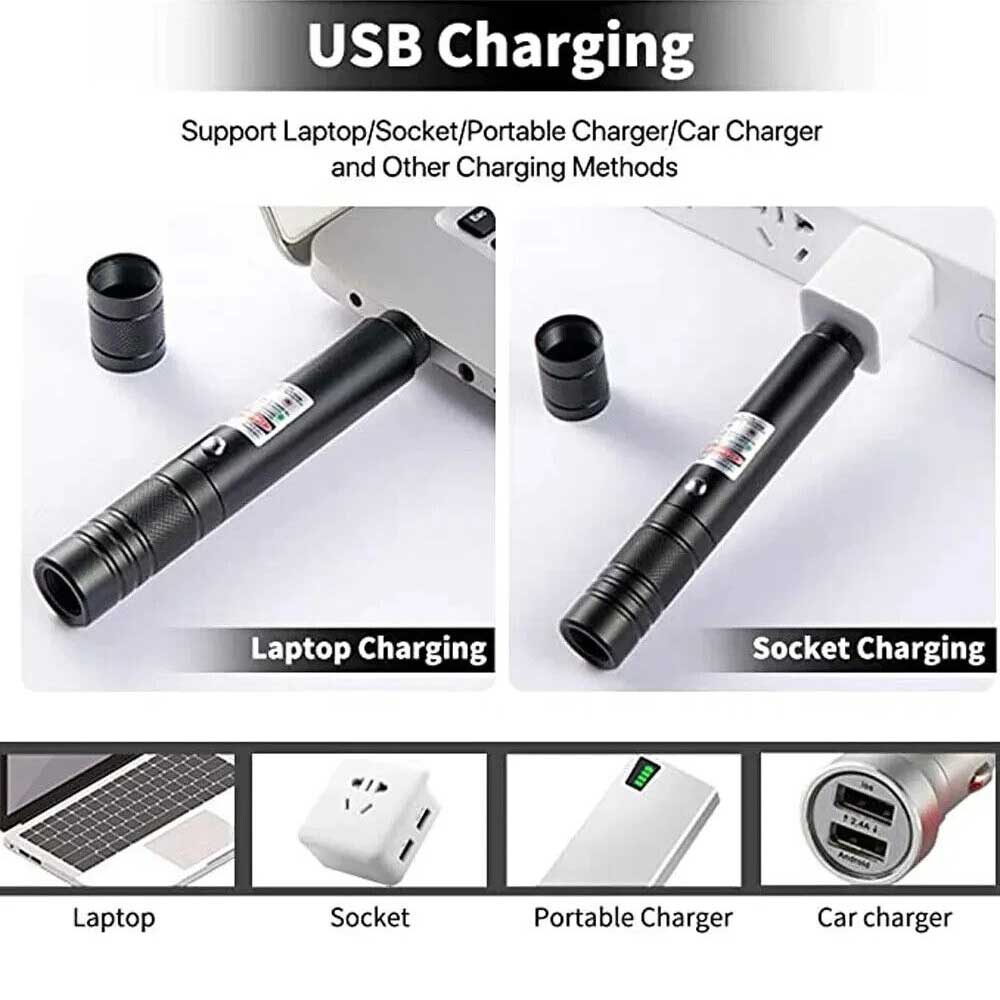 Red Aluminium Strong Green Beam Laser Pointer Pen USB Rechargeable 532nm Lazer