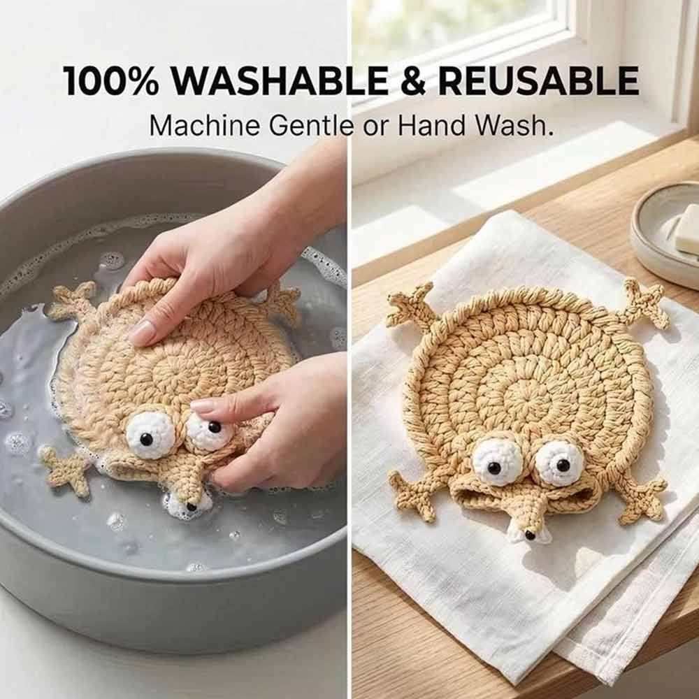 Handmade Crochet 3D Animal Coaster – Cute Knitted Mug Rug, Round Drink Cup Mat