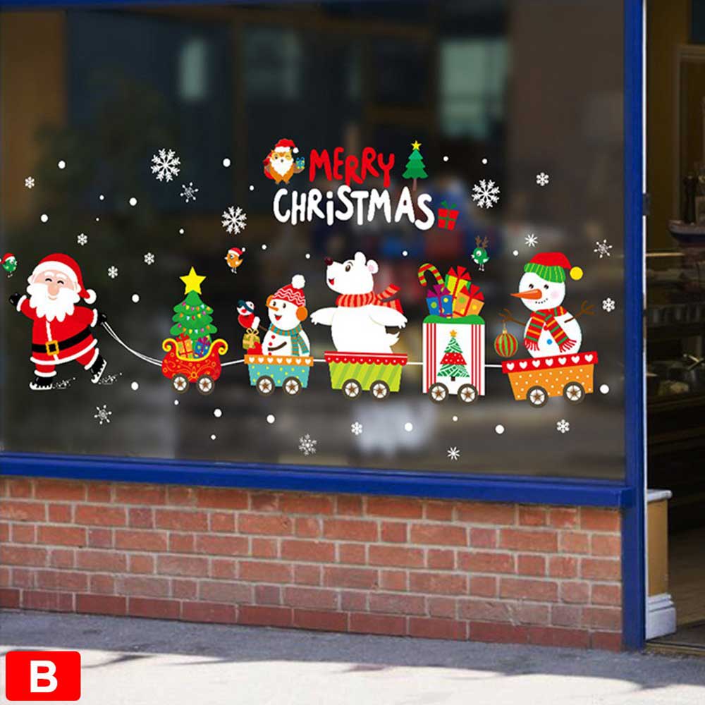2PCS Christmas Santa Removable Window Stickers Festival Art Decal Wall Home Xmas