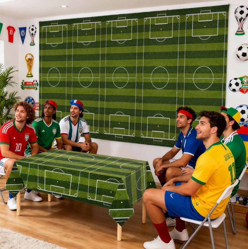 Soccer Theme Disposable Tablecloth Set of 2 – Party Background Cover, PE Plastic