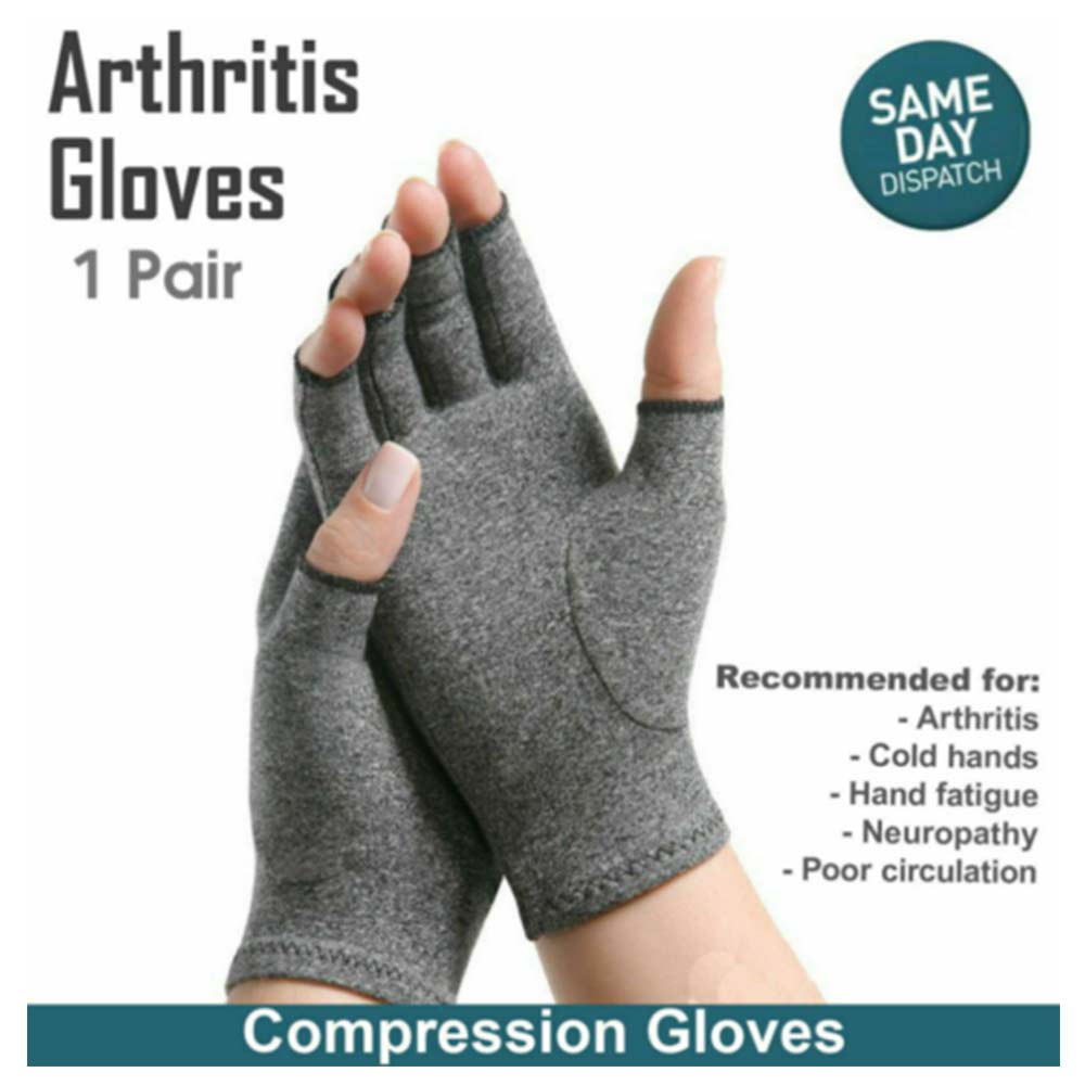 Pair of Fingerless Arthritis Hand Support Compression Gloves Half Finger