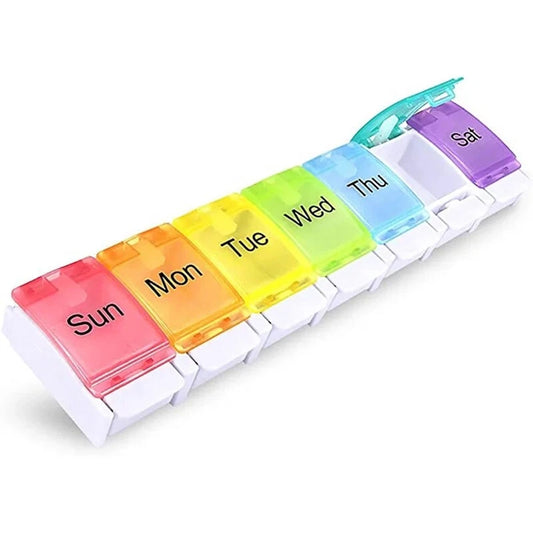 7-Day Pill Organizer with Push-Button Lids - One-Handed Medicine Sorter Box
