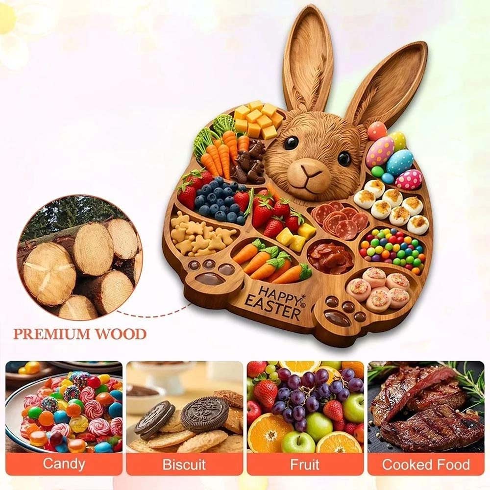 Easter Bunny Wooden Serving Platter - 14" x 14" Cold Dishes Board, Great Gift