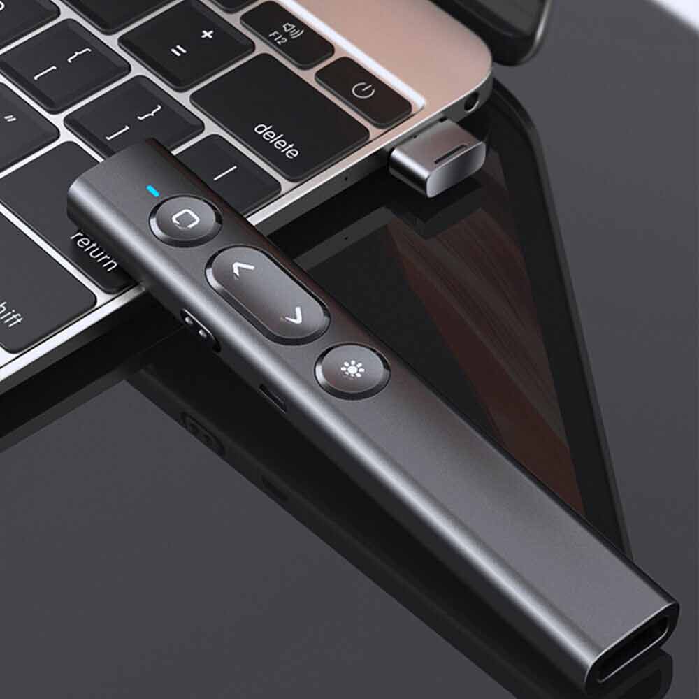 S7 Wireless Presenter Remote, Laser Pointer PowerPoint Clicker for PC/MAC - Hyperlink, Volume Control, USB-C Charging