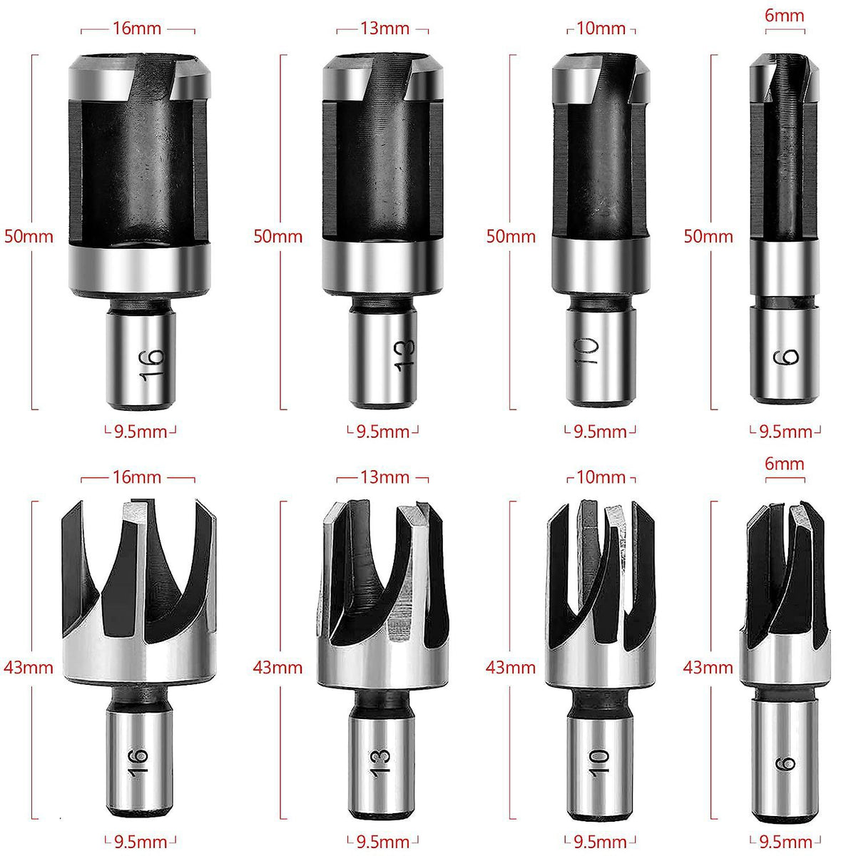 8PCS Kit Wood Plug Cutter Dowel Cutting Tools Drill Tenon Woodworking 10-20mm