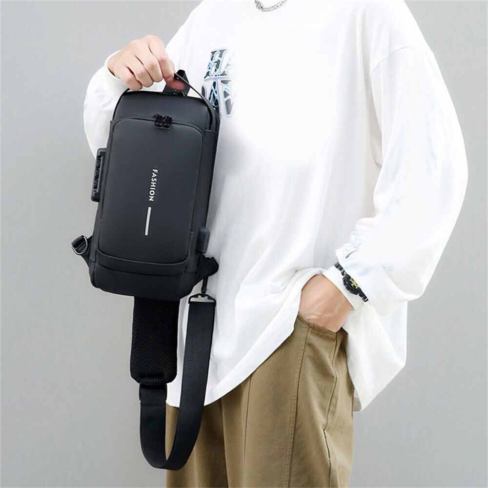 Men Sling Crossbody Bag Anti-theft Chest Shoulder Messenger Backpack USB Port