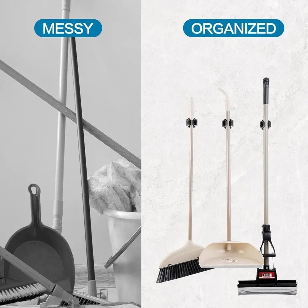 4pcs Stainless Steel Broom Hanger Wall Mounted Mop Holder Home Mop Storage Clip