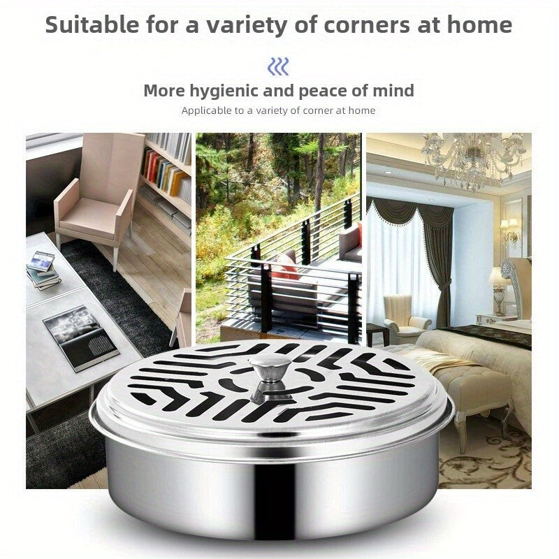 Stainless Steel Mosquito Coil Spiral Repellent Smoke Incense Anti Bug Fly With Lid
