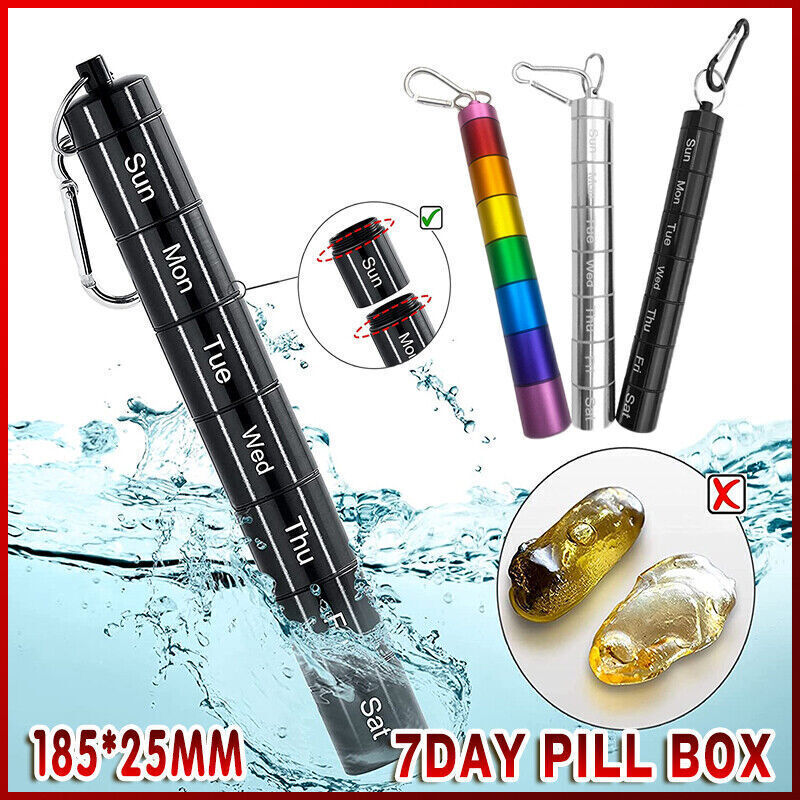 7-Day Pill Box – Waterproof Aluminium Medicine Storage Container with Keychain