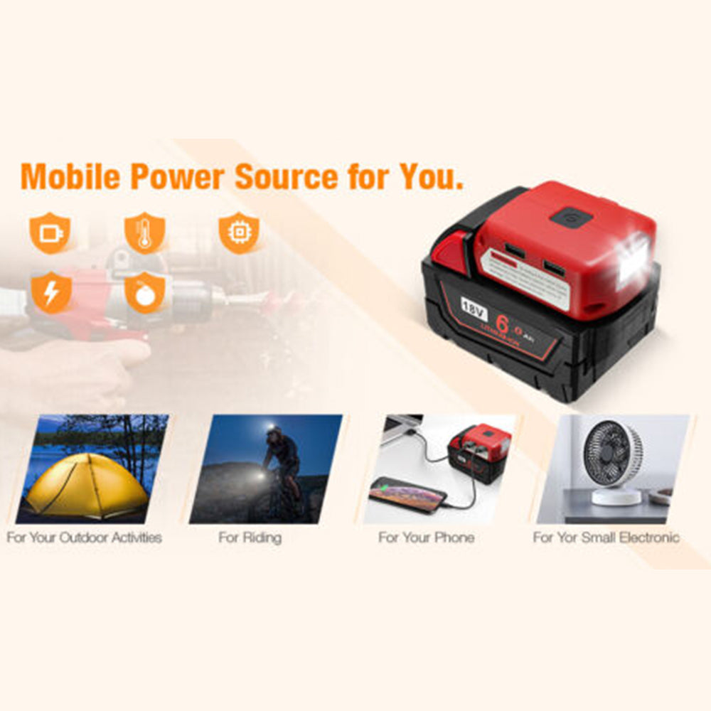 Dual USB Port Phone Charger Adapter Li-ion Battery Fit Milwaukee 18V/20V Battery