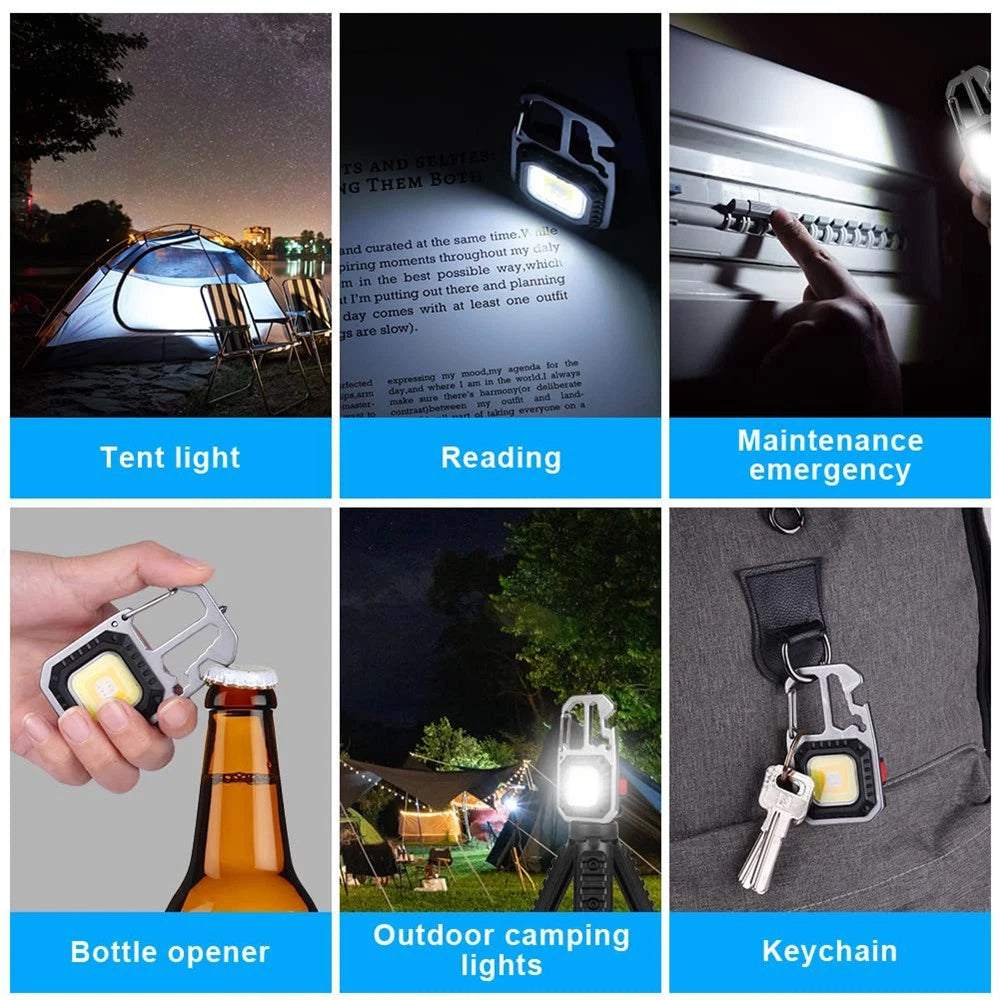 1x USB Rechargeable LED COB Work Light - Mini Keychain Torch with Magnet & 7 Modes