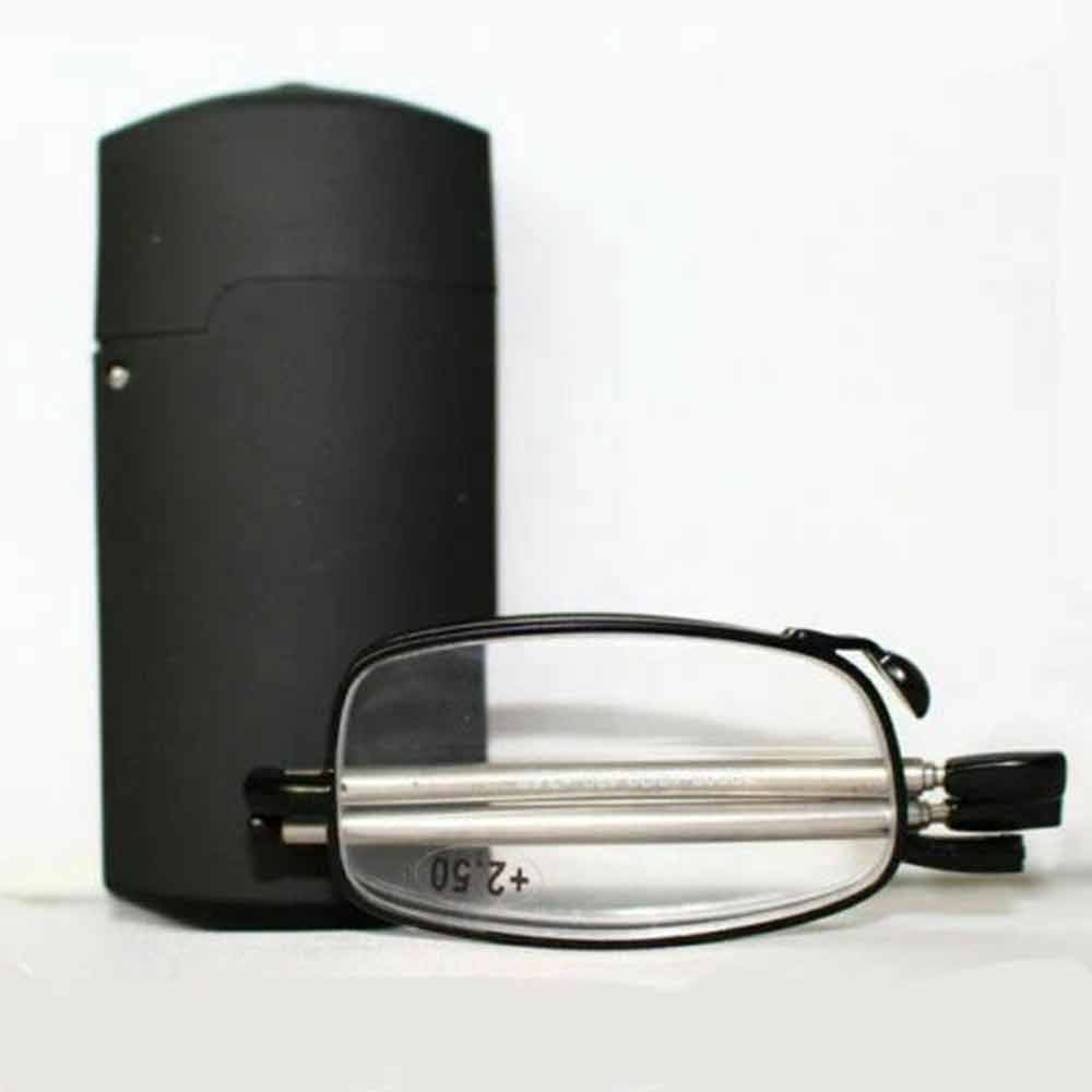 Folding Reading Glasses – +1.5 +2.0 Black Frame, Compact with Carry Case for Men