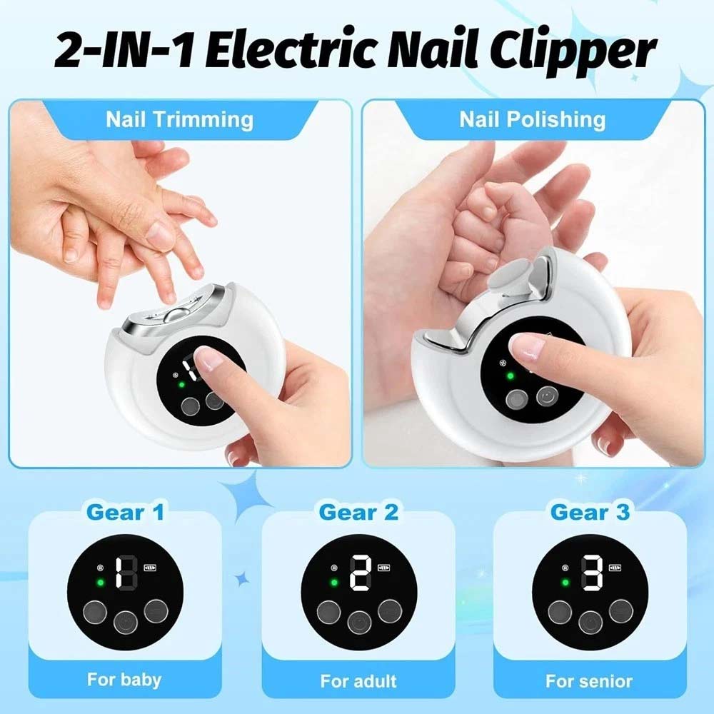 Electric Nail Clippers & File - Automatic Trimmer Cutter Rechargeable with Light