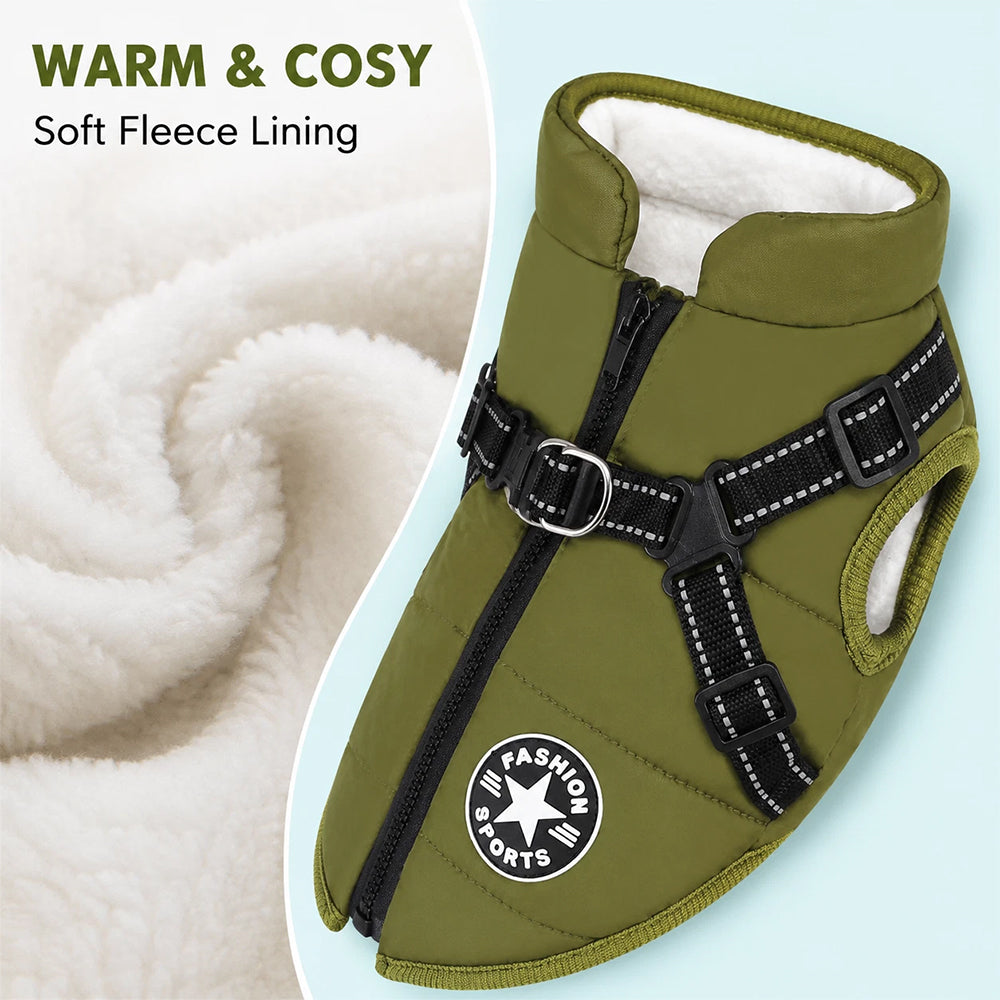 Waterproof Dog Coat – Built-In Harness Winter Jacket for Cold Weather Walks