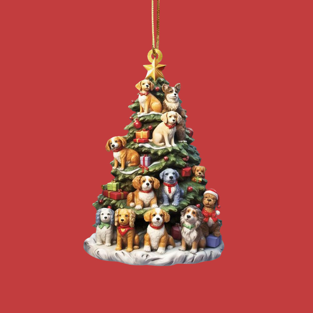 Christmas Tree Dog Acrylic Ornament 2D- Car Mirror Hanging Gift for Dog Lovers