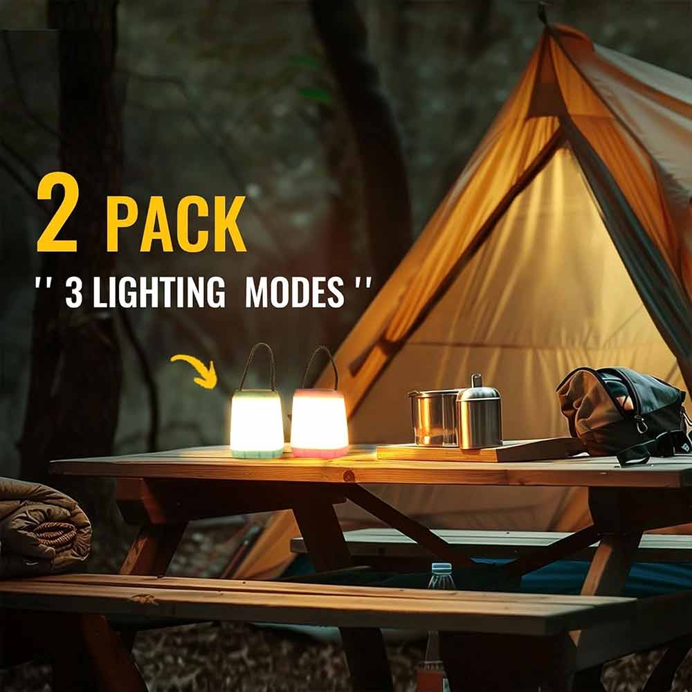 2 Pack LED Tent Lantern – 3 Light Modes, Battery Powered, 130 Lumens Bright