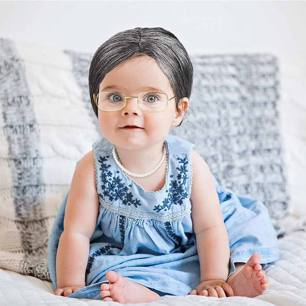 7 Pcs Grandma Old Lady Costume Set Granny Wig Adult Kids The 100Days Of School