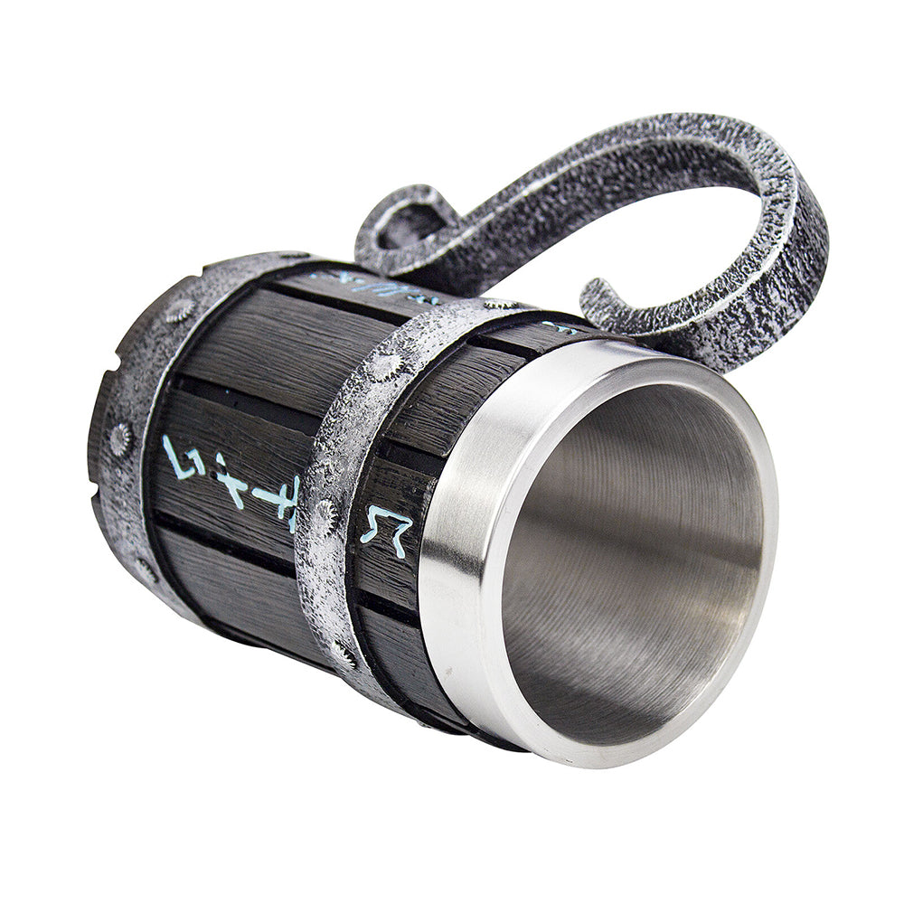 Viking Stainless Steel Tankard Odin Thor Mjolnir Drink Mug Beer Stein Coffee Cup