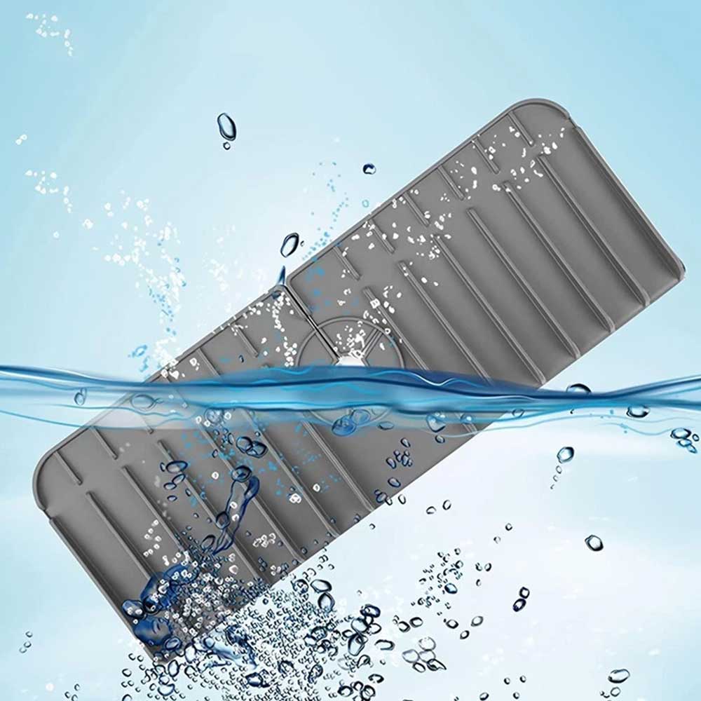 Silicone Faucet Mat - Universal Kitchen & Bathroom Sink Splash Guard with Drainage Design