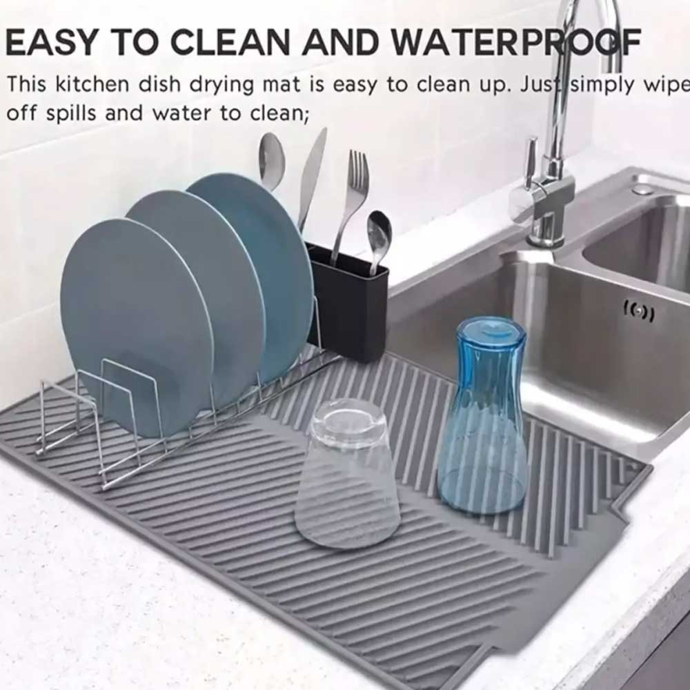 Silicone Dish Draining Mat Kitchen Washing Drainer Tray Drying Pad Grey