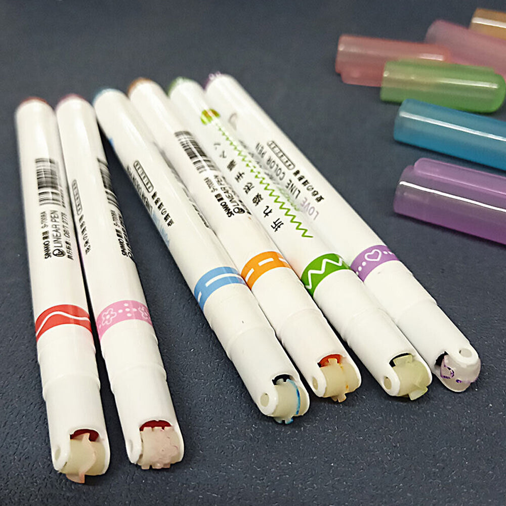 6PCS/Set  Curve Highlighter Pen Set, Tip Pens with Different Curve Shapes Fine