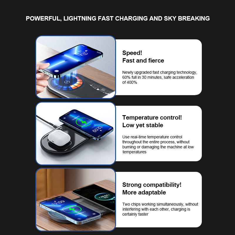 3-in-1 Wireless Charger – Transparent Station for iPhone AirPods Watch, Fast Charge