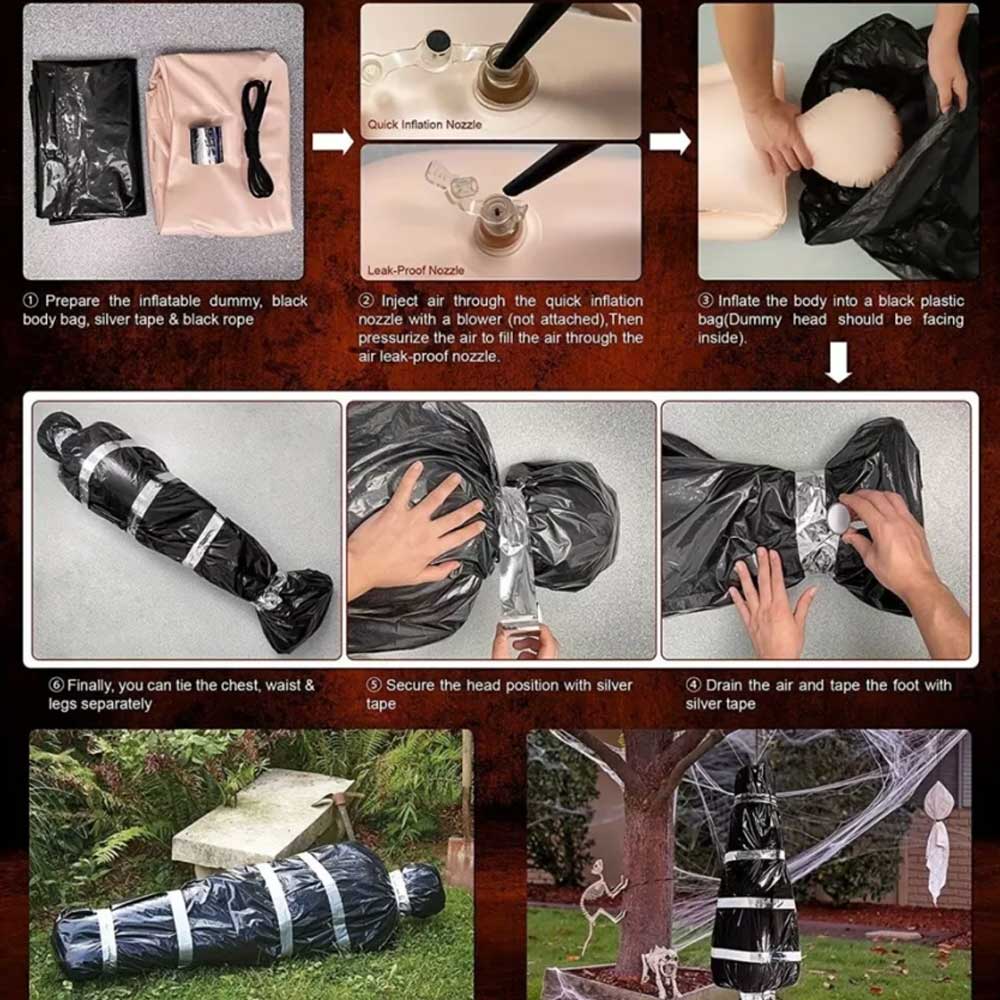 Halloween Scary Fake Dead Victim Props Corpse in Bag Outdoor Ornament Decor
