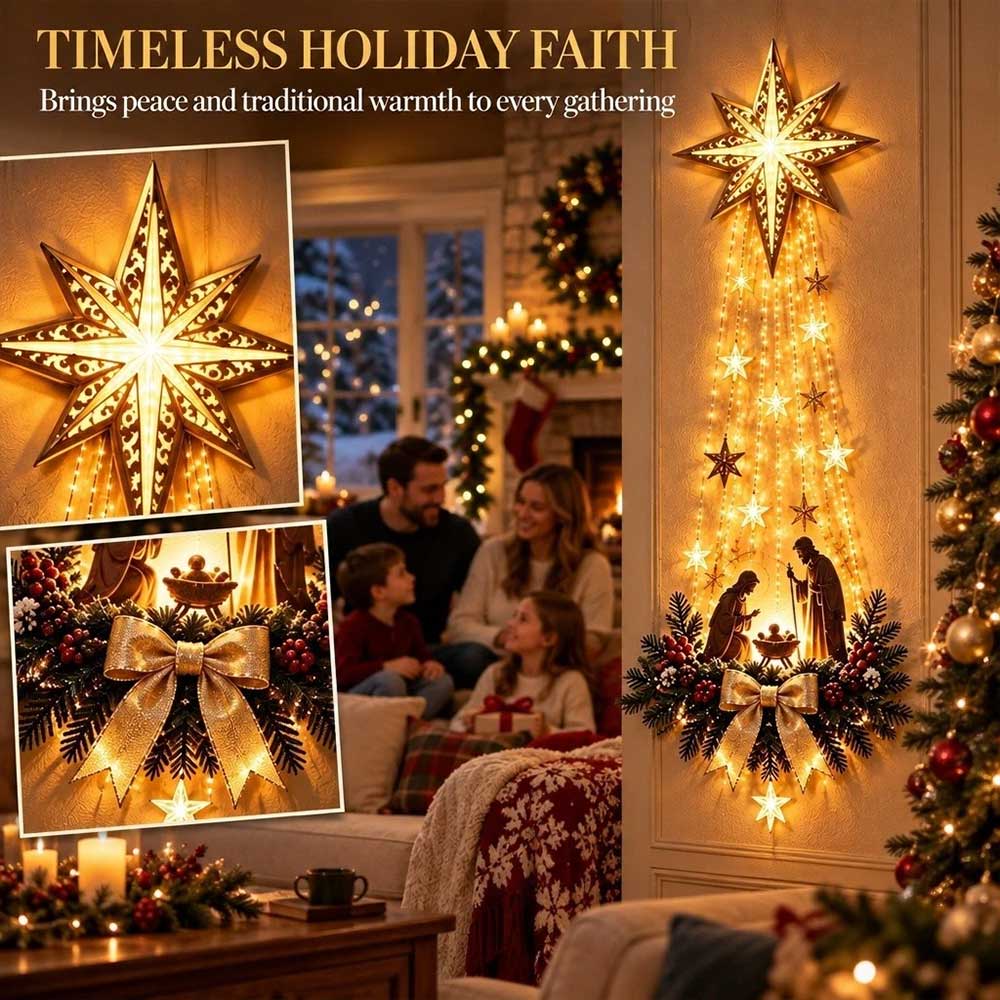 LED Star Nativity Ornament – Holy Family Christmas Wall Hanging Decoration