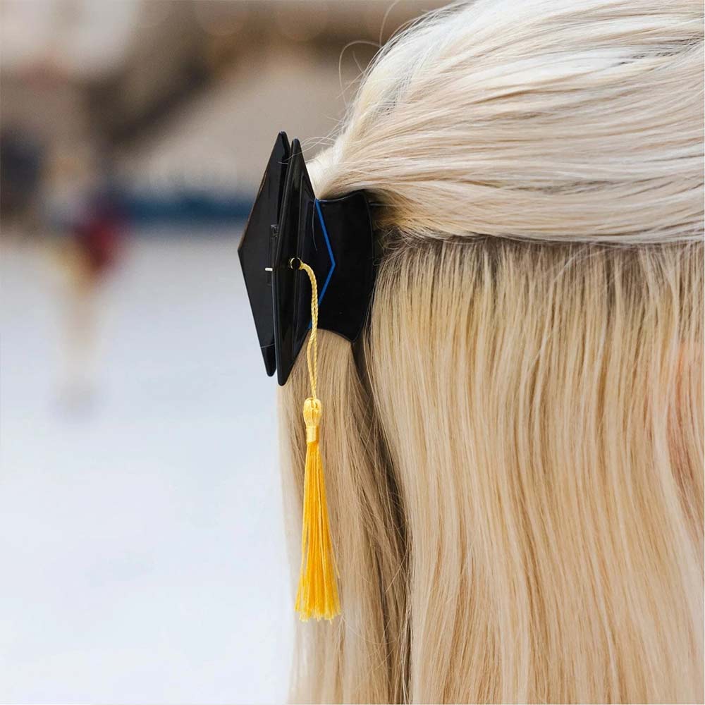 2X Graduation Cap Tassel Hair Clip - Mini Graduation Cap Hair Claw for Graduation Decor