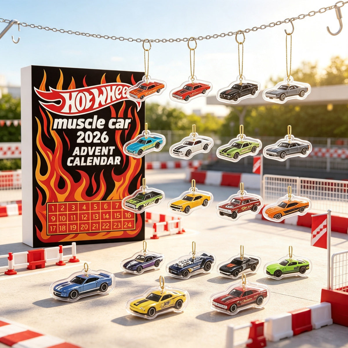 Hot Wheels 2026 Muscle Advent Calendar 2D- 24 Days of Mini Toy Cars  Acrylic Trim