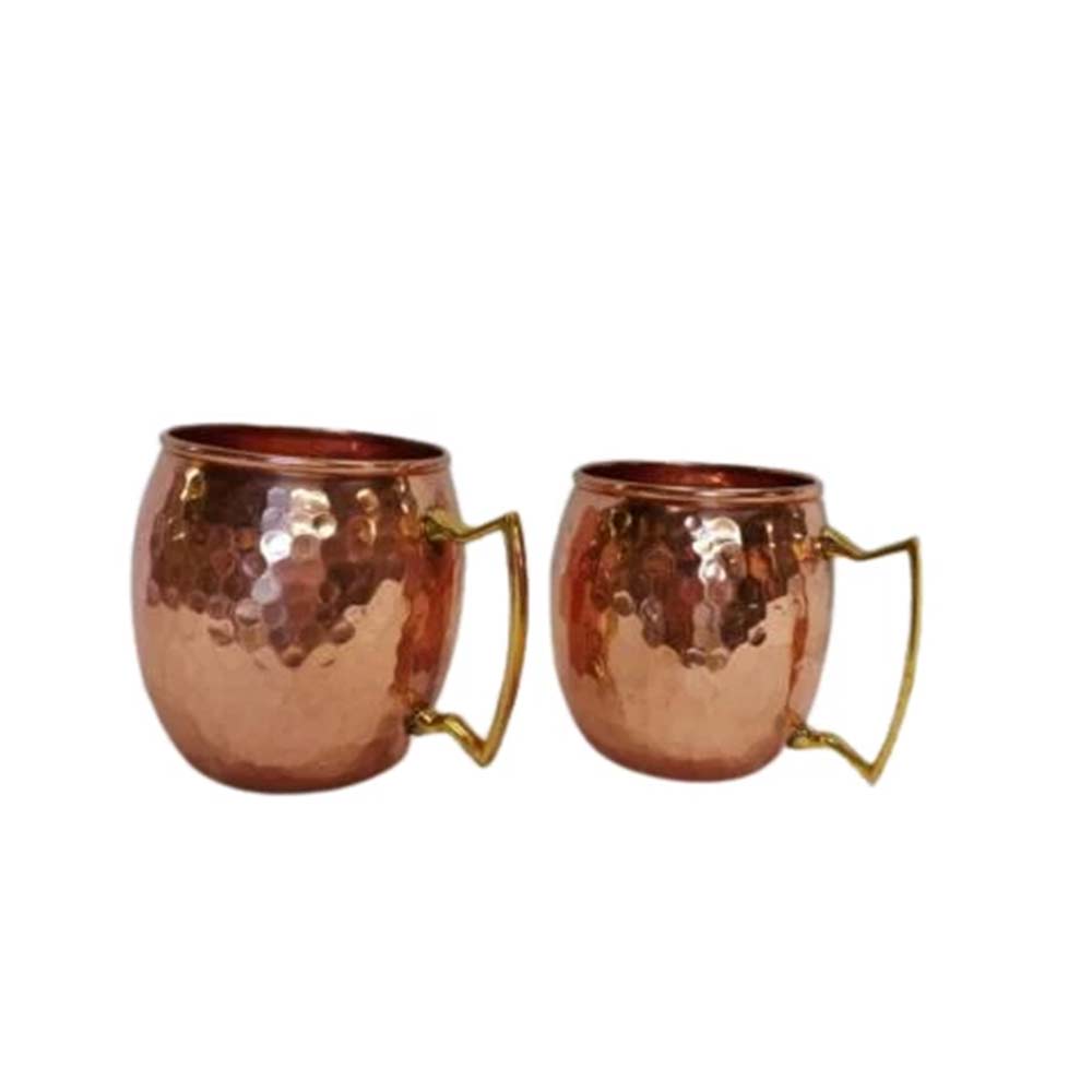 Handcrafted Moscow Mule Mug Set – 2x 60ml Copper Mugs with Brass Handle for Cocktails & Cold Drinks