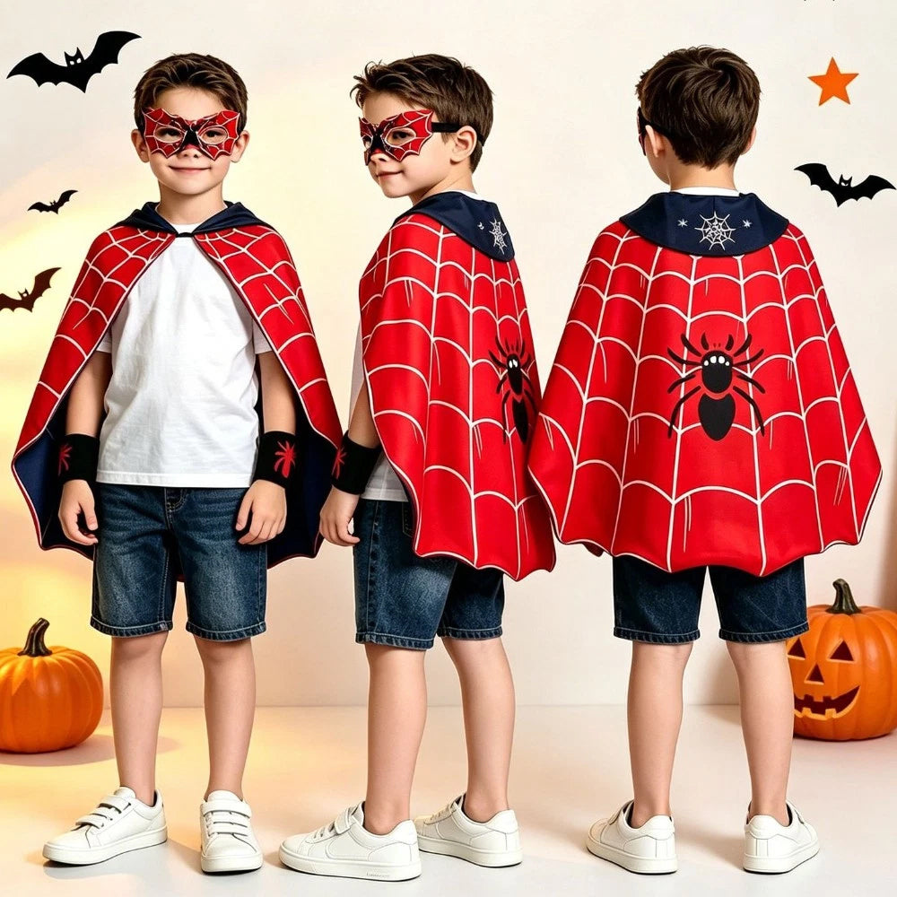 Spider-Man Kids Costume – 4PCS Cape & Mask Fancy Dress Kit for Boys Girls
