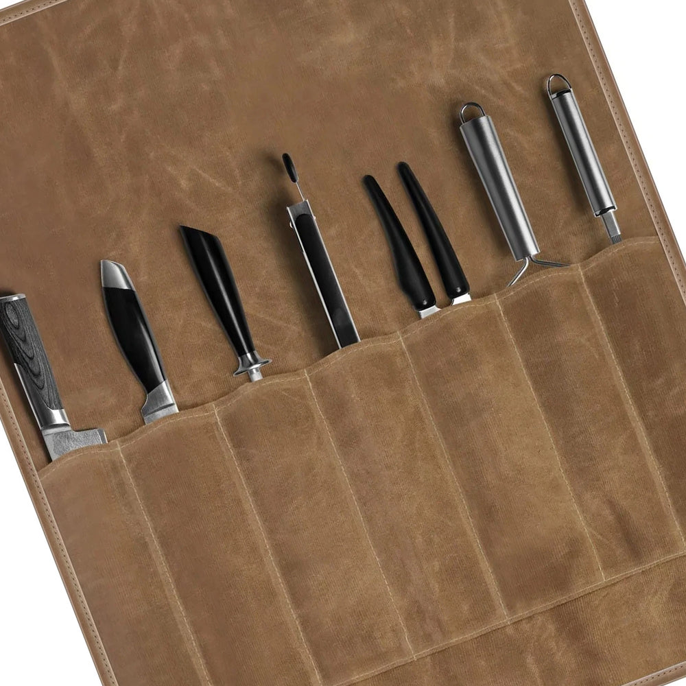 Portable Canvas Knife Roll Chef Knife Storage Bag with Roll-Up Design for Camping, Picnics & Travel