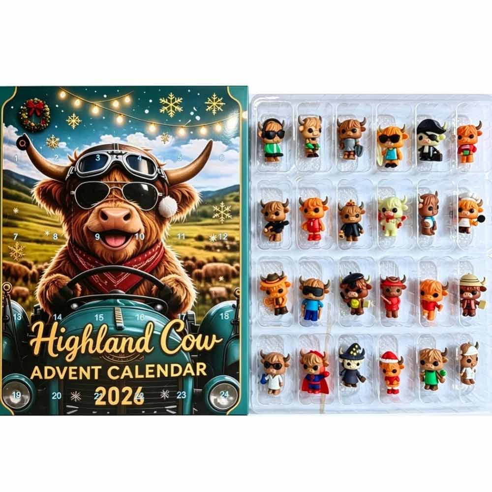 Highland Cow Advent Calendar 2026 – 24-Day Christmas Countdown with Mini Figures